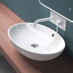 Mai&mai - lave main �vier vasque 63x41x15 cm en c�ramique blanc ovale avec trop plein sans percage � ...