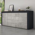 Mai&mai - meuble de rangement avec 2 portes et 4 tiroirs casier de rangement polyvalent buffet gris noir ...