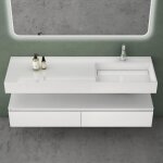 Mai&mai - meuble de salle de bain blanc mat avec lavabo meuble sous vasque 150x48x25cm meuble suspendu ...
