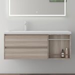 Mai&mai - meuble de salle de bain ch�ne clair avec lavabo meuble sous vasque 120x46x49cm meuble suspendu ...