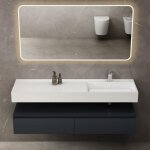 Mai&mai - meuble de salle de bain gris noir mat ensemble de 3 pi�ces meuble avec lavabo 150cm et led ...