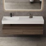 Mai&mai - meuble de salle de bain marron ensemble de 2 pi�ces meuble avec lavabo 150cm meuble avec 2 ...