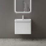 Mai & mai meuble de salle de bain suspendu 60x42x50cm avec tiroir et lavabo meuble sous lavabo blanc ...