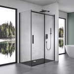 Mai&mai - paroi de douche cabine de douche 90x110 noir avec porte de douche coulissante montage r�versible ...