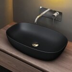 Mai&mai - vasque � poser 60x39, 5x14cm lavabo en c�ramique noir mat sans trop - plein salle de bains ...
