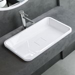 Mai & mai vasque  encastrer blanc rectangulaire 60cm lavabo salle de bain vier lave mains avec cache ...