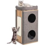 Goplus - maison pour chat � 3 niveaux avec tapis � gratter en sisal amovible, condo � chat 2 en 1 avec ...