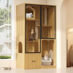 Maison pour chat 90x50x160cm - avec griffoir - 4 portes - naturel?sans bac  litire?