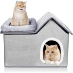 Maison chat exterieur avec coussin plateforme lavables, niche chat int�rieur chatons / mittlere haustiere ...