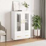 Maison chic - buffet haut, enfilade, armoire de cuisine blanc brillant 69, 5x31x115 cm bois d'ingnierie ...