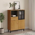 Maison chic - buffet avec porte - meuble de rangement vitrée flam 92x40x122, 5 cm bois massif de pin ... Maison chic - buffet avec porte - meuble de rangement vitrée flam 92x40x122, 5 cm bois massif de pin ...