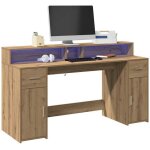 Maison chic - bureau avec lumi�res led - table de travail � led - bureau d'ordinateur ch�ne artisanal ...