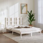 Maison chic - lit double - 140x190 cm, lit adulte et enfants, cadre de lit sans matelas blanc bois de ...