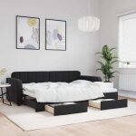 Maison chic - lit de jour avec gigogne et tiroirs - canap - lit avec rangement sans matelas noir 80x200 ...