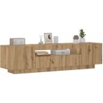 Maison chic - meuble tv avec led - banc tv - meuble t�l� avec lumi�re led ch�ne artisanal bois d'ing�nierie ...