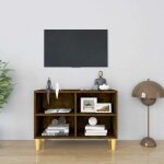 Maison chic - meuble tv avec pieds en bois - banc tv - meuble tl massif chne fum 69, 5x30x50 cm 725918 ...