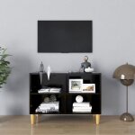 Maison chic - meuble tv avec pieds en bois - banc tv - meuble tl massif noir 69, 5x30x50 cm 111882