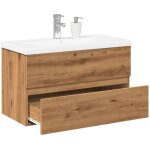 Meuble avec vasque int�gr�e, armoire d'�vier avec lavabo ch�ne artisanal 81x39, 5x49 cm fr825388 design ...