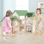 Maison de poupée d'angle en bois au toit vert 36 meubles et accessoires 3 etages 6 chambres pour enfants ... Maison de poupée d'angle en bois au toit vert 36 meubles et accessoires 3 etages 6 chambres pour enfants ...