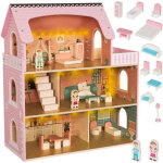 Maison de poupee en bois avec lumieres led 3 niveaux mobilier inclus