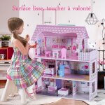 Maison de poupée pour enfants avec nombreux accessoires maison à 3 étages avec 5 pièces, en mdf, 62x27x70cm, ... Maison de poupée pour enfants avec nombreux accessoires maison à 3 étages avec 5 pièces, en mdf, 62x27x70cm, ...