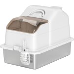 Pawhut - maison de toilette bac � liti�re chat - 60 x 40 x 28 cm - pelle, poign�e - acier inox plastique ...