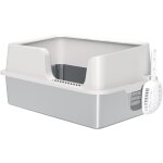 Pawhut - maison de toilette bac  litire pour chat dim. 60 x 40 x 28 cm acier inox plastique gris clair ...