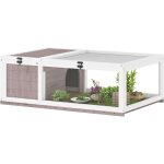 Maison pour tortues - pawhut - avec 2 espaces, loquets verrouillables - 91 x 60, 5 x 32 cm - bois massif ...