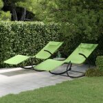 Maisonchic - lot de 2 bains de soleil, transats, chaises longues  bascule vert acier et textilne togp54951 ...