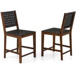 Maisonchic - lot de 2 chaises salle � manger en bois massif dossier tiss�s de sangles en simili cuir ...