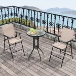 Maisonchic - 3pcs salon de jardin 2 chaises de jardin pliantes table basse ronde en verre tremp� bistro ...