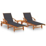 Maisonchic - bains de soleils 2 pcs avec table, transat, chaise longue et coussins acacia solide togp49492 ...