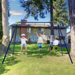 Balanoire enfants en mtal avec 1 face  face et 1 anneaux de gymnastique equipement de jeu extrieur ...