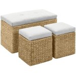Maisonchic - banc avec 2 poufs, meuble � chaussures, meuble d'entr�e jacinthe d'eau gris design in