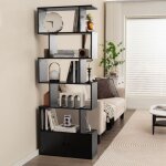 Maisonchic - biblioth�que �tag�re �chelle en bois � 6 niveaux avec 2 portes 70 x 23 x 183 cm style moderne ...