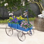 Brouette d�corative en bois avec 2 compartiments � planter roues m�talliques poign�e charge 15kg pour ...