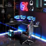 Maisonchic - bureau d'angle, bureau informatique 168 cm avec prise de courant, support uc, cadre m�tal, ...