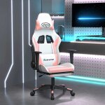 Chaise de bureau ergonomique, fauteuil gamer, chaise gaming de massage avec repose - pied blanc rose ...
