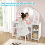 Maisonchic - coiffeuse pour enfants 2 en 1 avec chaise miroir amovible  trois volets 4 compartiments ...