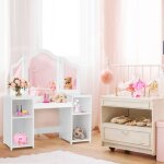 Maisonchic - coiffeuse pour enfants, table de maquillage avec miroir amovible et 4 tagres blanc cw2098 ...