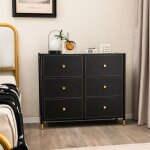 Commode � 6 tiroirs en tissu avec cadre en m�tal large commode armoire de rangement autoportante pour ...
