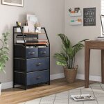 Commode chambre 4 tiroirs en tissu, meuble de rangement industriel avec 2 tagres kit anti - basculement ...