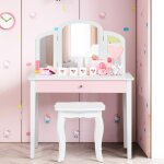 Maisonchic - ensemble coiffeuse et chaise, miroir pliable enfants, table et tabouret maquillage style ...