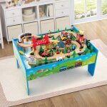 Maisonchic - ensemble de jouets de train et table en bois 80 pi�ces plateau r�versible et amovible tiroir ...