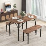 Ensemble de table � manger 3 pcs pour 4 personnes table rectangulaire en bois de 120 cm et 2 bancs coins ...