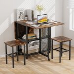 Ensemble de table � manger pliante 3 pi�ces avec 2 tabourets avec roulettes verrouillables 2 �tag�res ...