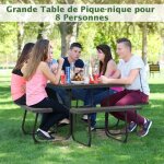 Maisonchic - ensemble table de pique - nique avec 4 bancs int�gr�s tbale de pique - nique carr�e 135kg ...