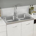 Evier de cuisine, bac  laver - vasque lavabo pour cuisine  double lavabo argent 800x500x155 mm inox ...