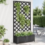 Maisonchic - jardini�re, bac � fleurs, pot de fleurs avec treillis noir bois massif de sapin con6556 ...
