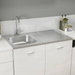 Jeu d'evier de cuisine, bac  laver - vasque lavabo pour cuisine et gouttoir argent 1000x600x155mm ...